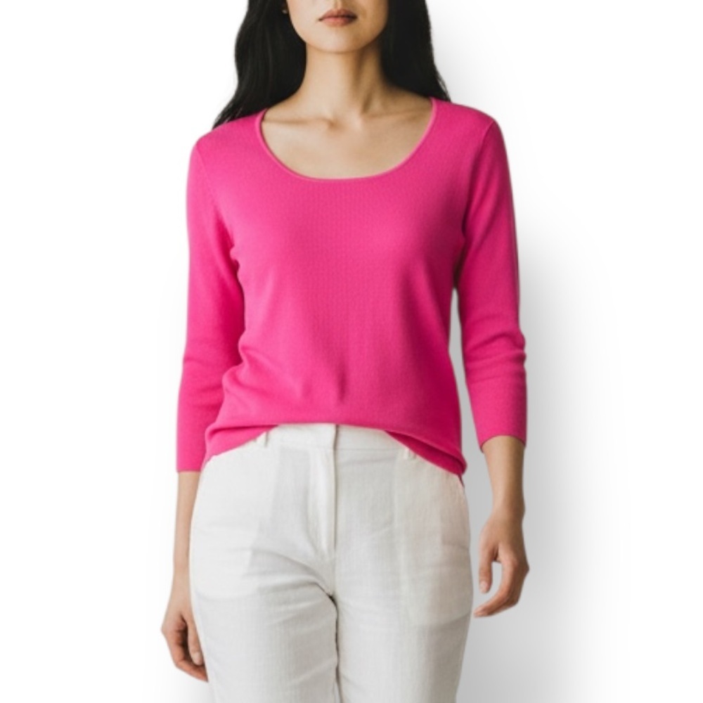 4/$20 VENINI Bright Pink Ribbed Stretch Knit Top XL Nylon Rayon